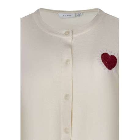Gilet beige uni pourvu d'un coeur rouge brodé sur la poitrine - Image 3