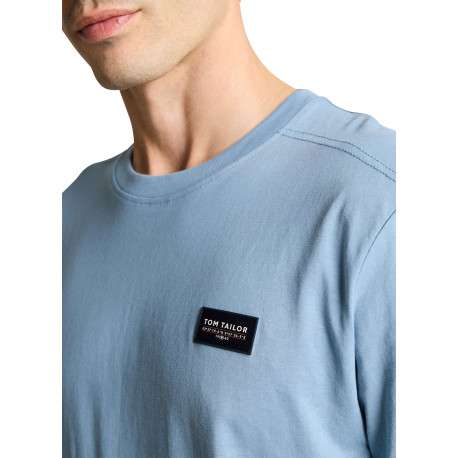 T-shirt en coton ciel uni avec une coupe droite et un col rond - Image 5
