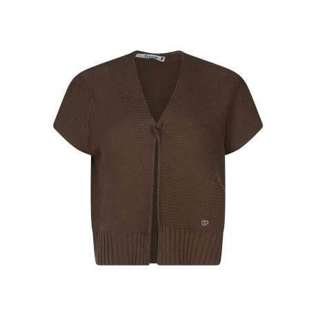Gilet brun uni pourvu de manches courtes et d'une coupe droite