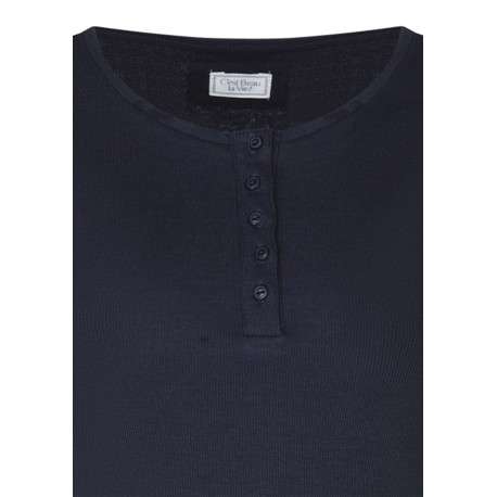 T-shirt marine uni pourvu d'une coupe ajustée et des manches courtes - Image 3