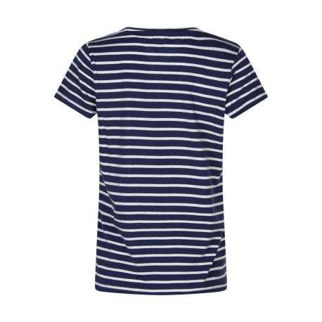 T-shirt en coton marine à rayures avec une coupe coupe droite et un col en V - Image 2