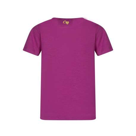 T-shirt en coton fuchsia uni pourvu d'un col rond de manches courtes - Image 2