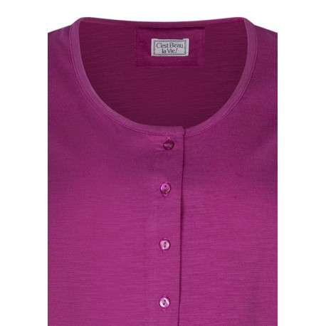T-shirt en coton fuchsia uni pourvu d'un col rond de manches courtes - Image 3