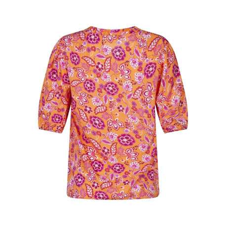 Blouse orange florale pourvue d'une coupe ample et des manches 3/4 - Image 2