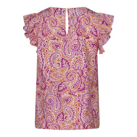 Blouse orange à motifs avec une coupe droite et un col en V - Image 2