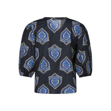Blouse en coton marine imprimée pourvue d'une coupe ample et d'un col en V - Image 2