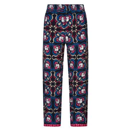 Pantalon chino marine imprimé pourvu d'une coupe large et de multiples poches