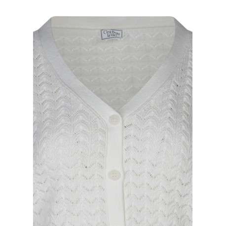 Gilet en coton blanc uni avec une coupe droite et un col en V - Image 3