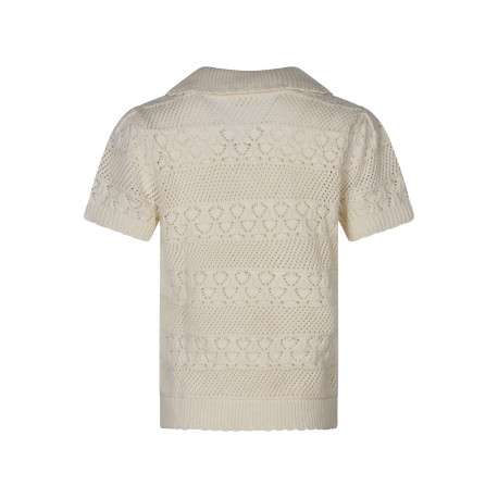 Pull écru uni en crochet pourvu d'une coupe droite et d'un col polo - Image 2