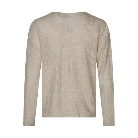 Pull beige uni pourvu d'une coupe droite et des manches longues - Image 2
