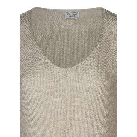 Pull beige uni pourvu d'une coupe droite et des manches longues - Image 3
