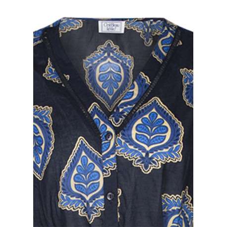 Robe longue en coton marine imprimée pourvue d'une coupe large - Image 3