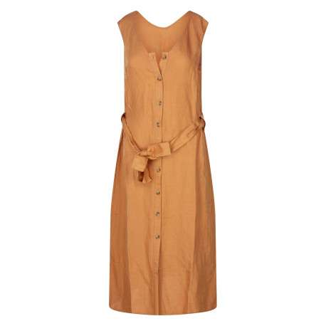 Robe longue brique unie pourvue d'une coupe large et d'un décolleté en V