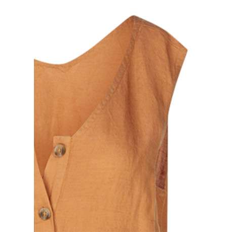 Robe longue brique unie pourvue d'une coupe large et d'un décolleté en V - Image 3