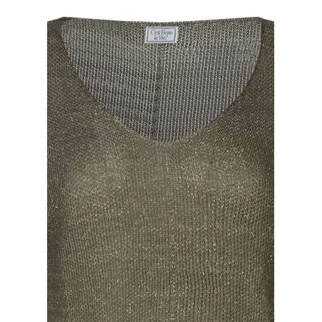 Pull kaki uni pourvu d'une coupe droite et des manches longues - Image 3