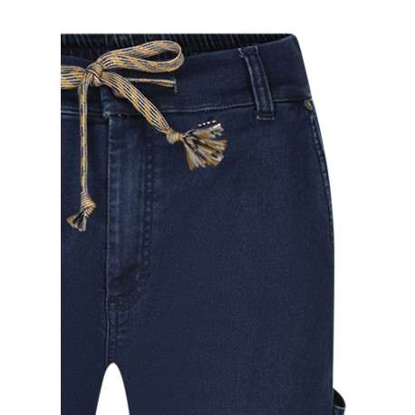 Jean en coton mélangé indigo pourvu d'une coupe large et de multiples poches - Image 3