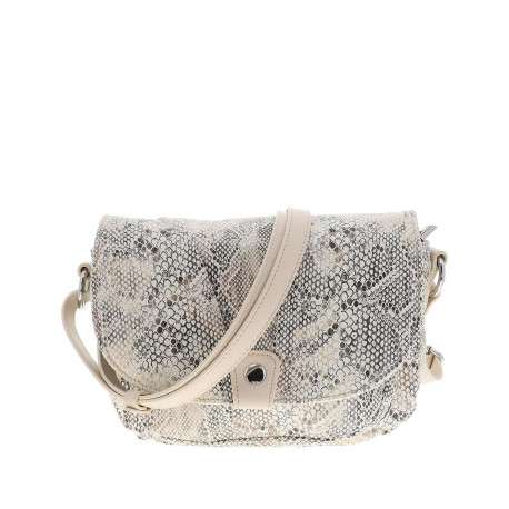 Sac bandouliere beige animalier avec un zip et un rabat pression
