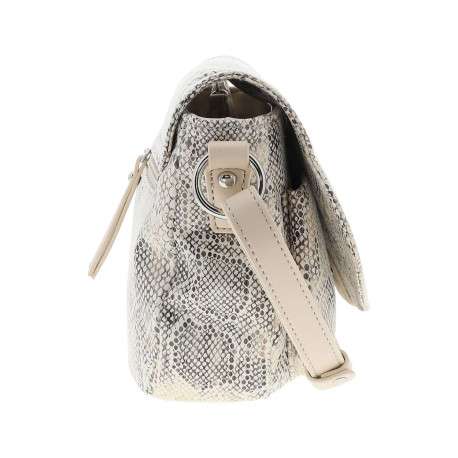 Sac bandouliere beige animalier avec un zip et un rabat pression - Image 2