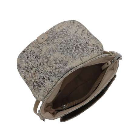 Sac bandouliere beige animalier avec un zip et un rabat pression - Image 4