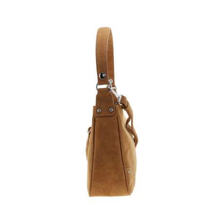 Sac porté épaule camel uni avec des strass et une fermeture zippée - Image 2