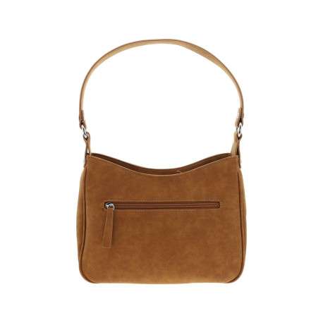 Sac porté épaule camel uni avec des strass et une fermeture zippée - Image 3