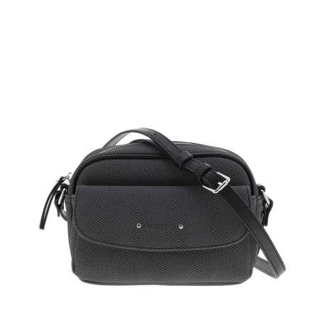 Sac besace/bandoulière noir uni avec une poche à fermeture rabat sur l'avant