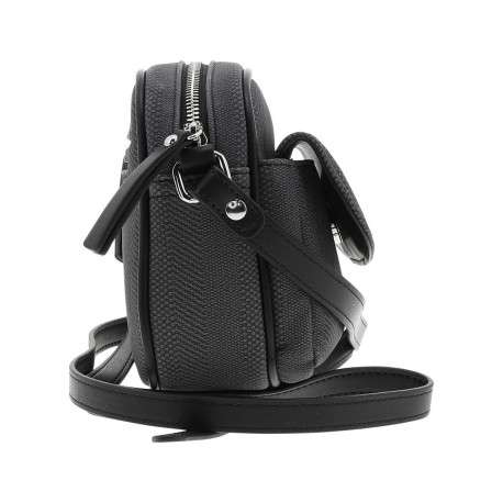 Sac besace/bandoulière noir uni avec une poche à fermeture rabat sur l'avant - Image 2
