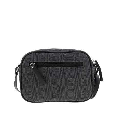 Sac besace/bandoulière noir uni avec une poche à fermeture rabat sur l'avant - Image 3