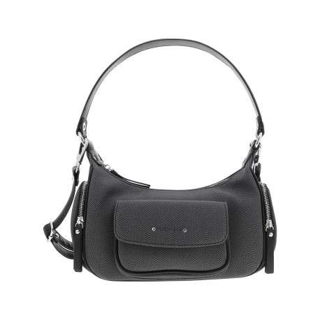 Sac porté épaule noir uni avec une poche à rabat pression à l'avant