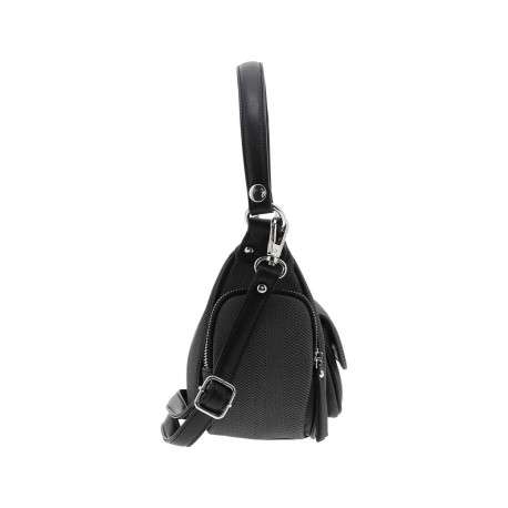 Sac porté épaule noir uni avec une poche à rabat pression à l'avant - Image 2
