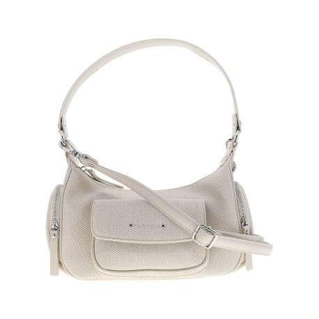 Sac porté épaule beige uni avec une poche à rabat pression à l'avant