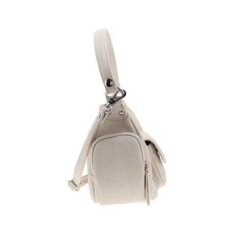 Sac porté épaule beige uni avec une poche à rabat pression à l'avant - Image 2