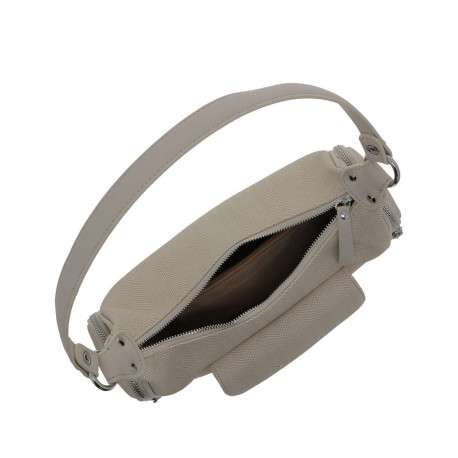 Sac porté épaule beige uni avec une poche à rabat pression à l'avant - Image 4