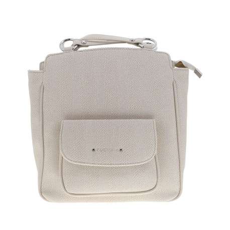 Sac à dos beige uni avec une poche à rabat pression à l'avant