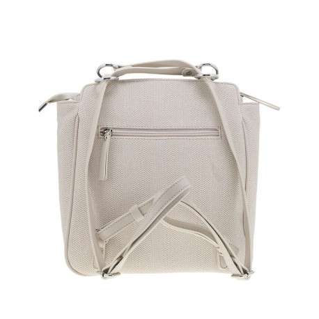 Sac à dos beige uni avec une poche à rabat pression à l'avant - Image 3