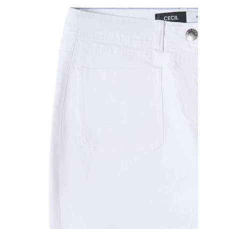 Pantalon en coton mélangé blanc uni pourvu d'une coupe droite - Image 2