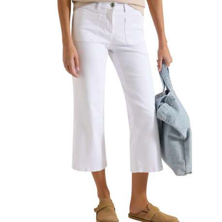 Pantalon en coton mélangé blanc uni pourvu d'une coupe droite - Image 3