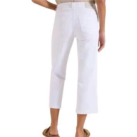 Pantalon en coton mélangé blanc uni pourvu d'une coupe droite - Image 4