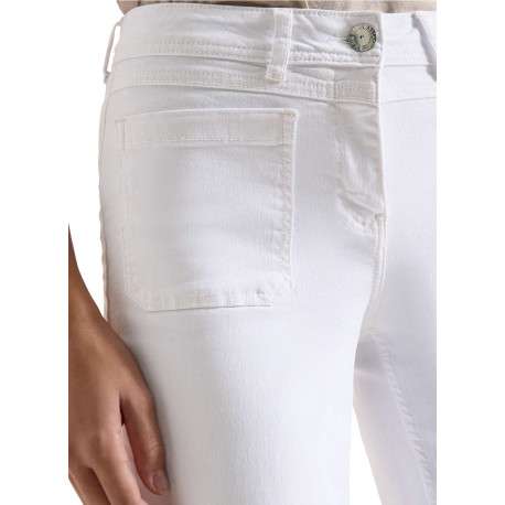 Pantalon en coton mélangé blanc uni pourvu d'une coupe droite - Image 6