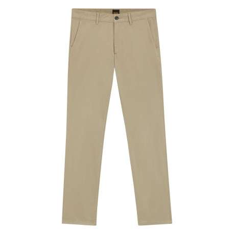 Pantalon chino en coton beige uni pourvu d'une coupe slim et de mutliples poches