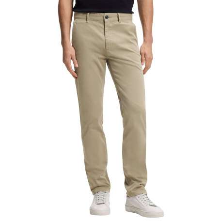 Pantalon chino en coton beige uni pourvu d'une coupe slim et de mutliples poches - Image 5