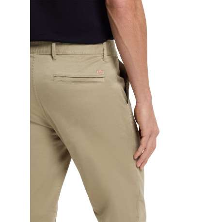 Pantalon chino en coton beige uni pourvu d'une coupe slim et de mutliples poches - Image 6