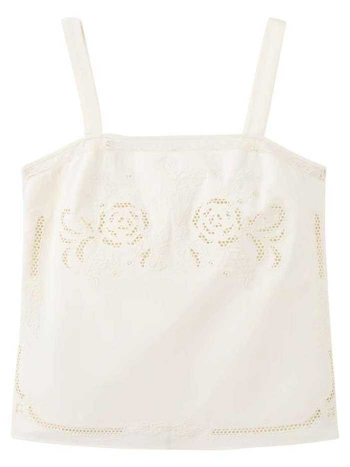 Top en coton mélangé écru...