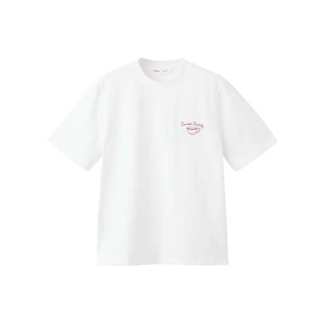 T-shirt en coton blanc uni pourvu d'une tasse à café brodée sur le coeur