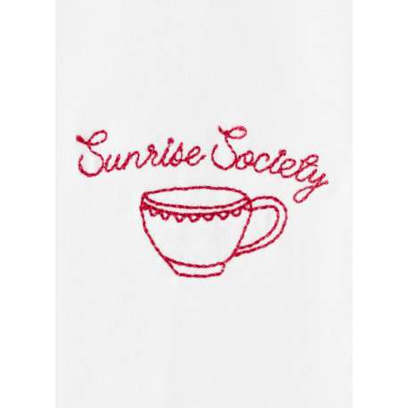 T-shirt en coton blanc uni pourvu d'une tasse à café brodée sur le coeur - Image 2