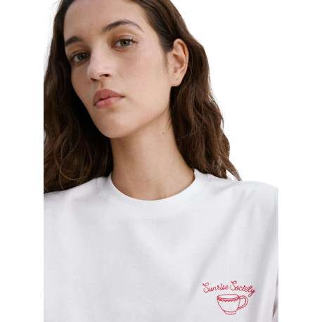 T-shirt en coton blanc uni pourvu d'une tasse à café brodée sur le coeur - Image 6