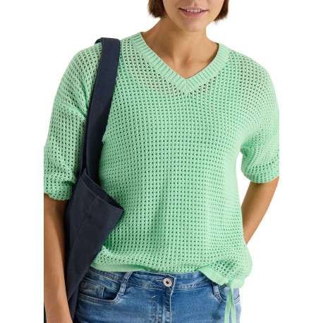 Pull en coton vert uni pourvu d'un cordon de serrage et de manches longues - Image 3