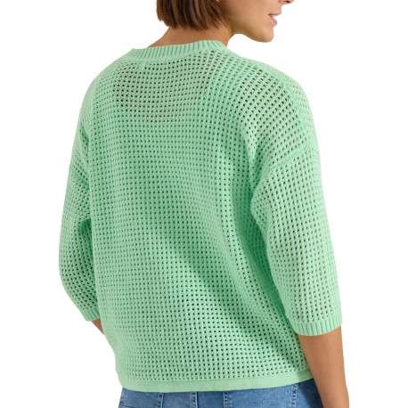 Pull en coton vert uni pourvu d'un cordon de serrage et de manches longues - Image 4