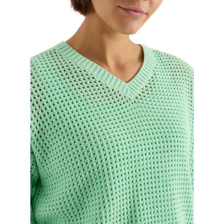 Pull en coton vert uni pourvu d'un cordon de serrage et de manches longues - Image 6