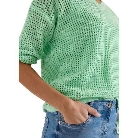 Pull en coton vert uni pourvu d'un cordon de serrage et de manches longues - Image 7